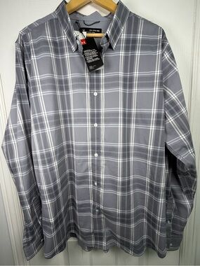 Under Armour Gray Plaid Button Down Shirt Men's XXL NWT Stretch Performance Fit